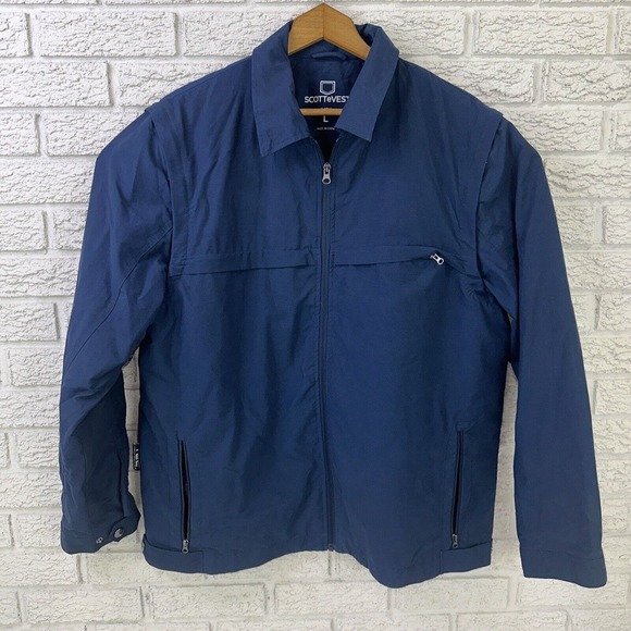 SCOTTeVEST TEC Jacket Mens Large Blue Windbreaker Zip Up Travel Zip Off Sleeves - Picture 1 of 4
